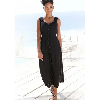 Maxikleid LASCANA "mit breiten Trägern aus Webware mit Leinenanteil", Damen, Gr. 40, N-Gr, schwarz, Web, Obermaterial: 85% Viskose, 15% Leinen. Futter: 100% Baumwolle, unifarben, figurumspielend knöchelfrei, Rundhals, Kleider Maxikleid, Elegantes Sommerkleid, Leinenkleid, Trägerkleid, Topseller