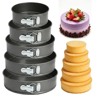 WIYLEIM Springform Set 5‐teilig Ø18/20/22/24/26cm, runde Kuchenform Kohlenstoffstahl Antihaft auslaufsicher