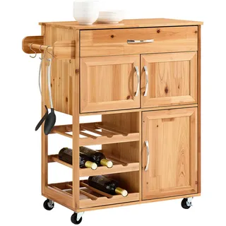 SoBuy Servierwagen aus Holz, 66×86×38cm , Naturfarben , 66x86x38 cm , Esszimmer, Servierwagen