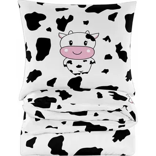 Bettwäsche - 200x200 cm - Bettbezug und Kissenbezügen Set - Fröhliche Kuh - Mikrofaser Baumwolle - 2 Kissenbezüge 70x80 cm - Weiß, Schwarz, Rosa