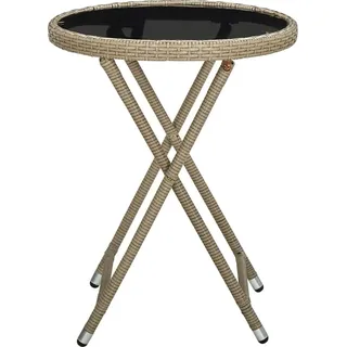 vidaXL Beistelltisch Beige 60 cm Poly Rattan und Hartglas - Beige