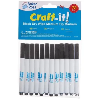 Baker Ross FX332 Großpackung Schwarze Whiteboard Marker Stifte - 12 Stück, Whiteboard Stifte, Großpackung Filzstifte Set, Stifte Set