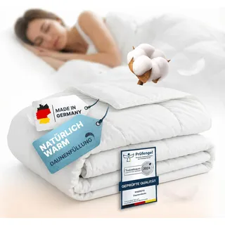 KNERST Sommer Federbettdecke 135×200, Made in Germany, leicht | 90% Federn & 10% Daunen, 100% Baumwoll Bezug, Feder Bettdecke, atmungsaktiv, waschbar, Kassettendecke, leicht