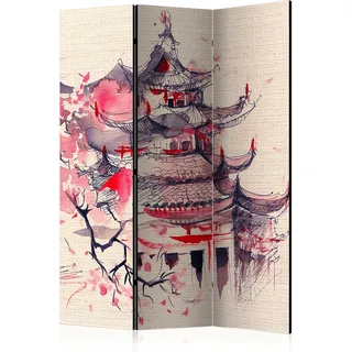 murando - Paravent Raumteiler Japanischer Kirschbaum, 135x172 cm, 3-teilig | Mobiler Sichtschutz, sofort einsatzbereit, Holzrahmen, ideal fürs Wohnzimmer oder Büro, geruchsneutral, lichtbeständig