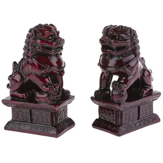 Lachineuse - Statuette chinesische Löwen rot – 2 Figuren Fu Hunde – 10,5 x 6 x 4 cm – asiatische chinesische Dekoration – Feng Shui Dekoration für Haus, Büro, Innenbereich, Geschenkidee China Asien