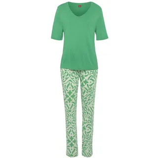 s.Oliver Pyjama 2 tlg. mit floralem Ethno-Muster, grün