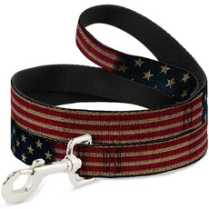 Buckle-Down Pet Leash - Vintage US Flag Stretch - 4 Feet Long - 1/2" Wide