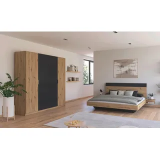 Rauch "Monza", mit Drehtürenschrank Breite 226 cm, Bettanlage in 2 Breiten, eiche artisan, graumetallic),
