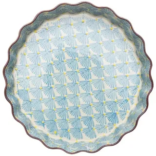 Tranquillo Quicheform aus Steinzeug mit handgestempeltem Print blau ART DECO, Ø 22 x 4 cm