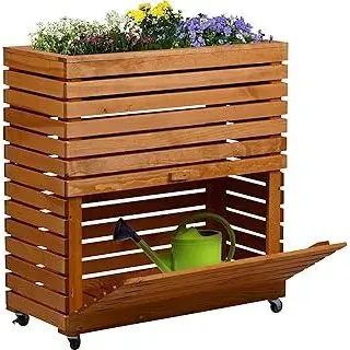 dobarGroßes Hochbeet Rolla aus Massivholz Gr. L mit Rollen - Erhöhtes Beet mit Staufach - 72 x 32,5 x 78 cm - Braun