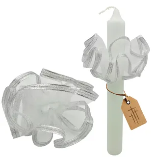 Lunexus Tropfschutz Kerzenmanschette Tüll Ø 1-4,5 cm - Weiß-silber