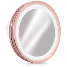 Navaris Vergrößerungsspiegel mit LED Beleuchtung Saugnapf - Spiegel mit 5 Fach Vergrößerung - Licht Badspiegel Makeup Kosmetikspiegel Kupfer