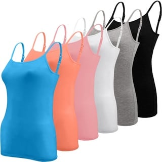 BQTQ 6 Stück Unterhemd Damen Camisole Tank Top Spaghetti Top Spaghettiträger Tank Top mit Verstellbarer Strap Basic Cami Tank Top für Frauen und Mädchen, Schwarz, Weiß, Grau, Türkis, Lachs, Rosa, XL