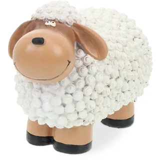 Relaxdays Gartenfigur Schaf, wetterfeste Tierfigur, Osterdeko, innen & außen, HxBxT: 15,5 x 20 x 11 cm, Polyresin, weiß