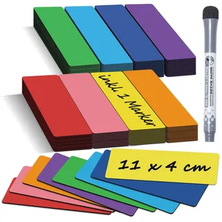 BIROYAL 25 Stk Magnetstreifen beschreibbar 11x4cm - 8 Farben Whiteboard Magnete zum Beschriften - beschreibbare Magnete für Magnettafel Kühlschrank Tafel - Magnetschilder zum Beschriften inkl.1 Marker