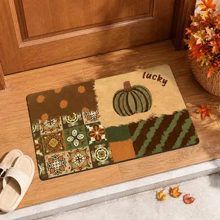 Gleemix Fußmatte Herbst 40x60 cm, Kürbis Deko Herbst Fussmatte Diatom-Matte | Saugstarke Fußmatte Herbst, schnelltrocknend, rutschfest, pflegeleicht für Bad, Küche, Eingang und Herbstdeko Thanksgiving