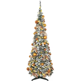 Uten 1.8M zusammenklappbarer Pop-Up-Weihnachtsbaum, künstlicher, schneebedeckter Weihnachtsbaum mit 300 warmen LED-Lichtern, 8 Beleuchtungsmodi, Schleife, 50 Weihnachtskugeln, Innen-/Außendekoration