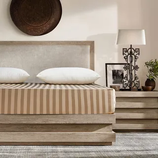 Damier Satin Spannbettlaken 90x200cm Beige Seide Glänzend Bettlaken Hochwertiges Satin Streifen Spannbetttuch, geeignet für Matratzen bis 30cm