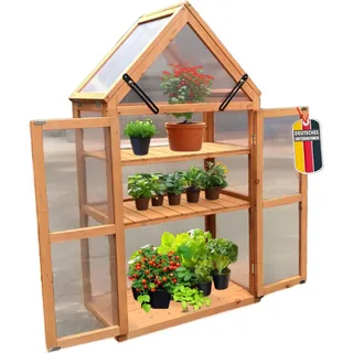 Coemo Gewächshaus Jan mit aufklappbaren Türen und Dach 65 x 40 x 120 cm - Braun