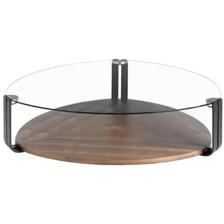 Angel Cerda Couchtisch Dreieckiger Couchtisch dreieckig gehärtetes Glas, schwarzer Stahl und Nussbaum 135/135/32 cm , Baltimorefarben , Nachbildung,Schima , Holz Optik , 135x32x135 cm , FSC 100% , Wohnzimmer, Wohnzimmertische, Couchtische