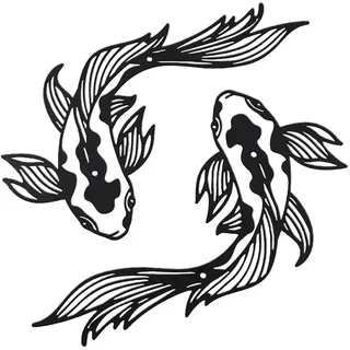 WADORN Wanddekoration Fisch Aus Metall, Fisch Wand Feng Shui Silhouette Skulptur Schilder Minimalistische Ying Yang Linie Wandbehang Dekor Für Balkon Garten Innenhof Drinnen Und Draußen, 30x30cm