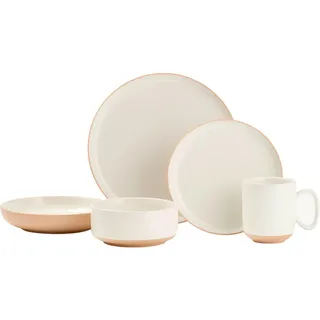 Novel Kombiservice , Braun, Weiß , Keramik , 20-teilig , Streifen , 440 ml,690 ml , Lfgb , lebensmittelecht , Geschirr, Geschirrsets, Kombiservice