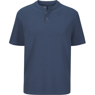 T-Shirt JOHN DEVIN "Kurzarm-Poloshirt aus Struktur-Qualität", Herren, Gr. M (48/50), blau, Obermaterial: 83% Baumwolle, 16% Polyester, 1% Elasthan, Strukturmuster, regular fit normal, Rundhals, abgesteppte Kante, Shirts T-Shirt, mit modischem Stehkragen und Knopfleiste, Topseller