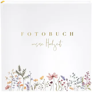 Goldbuch 08 044 Hochzeitsalbum Blütenliebe Weiß, Fotoalbum mit 60 weißen Seiten und Pergamin-Trennblättern, Erinnerungsalbum mit Goldprägung, Photo Album mit Blumenmotiv, ca. 30 x 31 x 4 cm