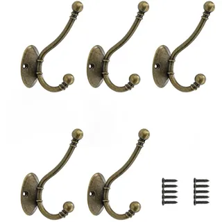 Lxoraziy 5 Stück Kleiderhaken, Vintage Bronze Wandhaken, Metall Garderobenhaken, Schwerlast Wandhaken Vintage mit Schrauben für Garderobe, Bad, Küche, Büro