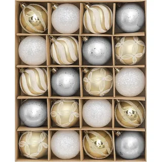 Valery Madelyn Weihnachtskugeln 20 Stücke 5cm Kunststoff Christbaumkugeln Weihnachtsdeko mit Aufhänger Baumschmuck für Weihnachtsdekoration Gold Weiß Elegant Thema(M)