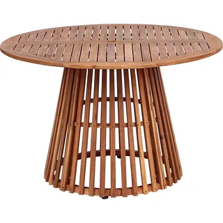 BELIANI Gartentisch Hellbraun Akazenholz Rund  120 cm mit Schirmloch Standfuß Lattenoptik Runstikales Design Outdoor Terrasse Garten - Braun