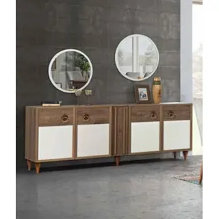 Kommode Schubladen Holz Sideboard Spiegel  Massiv Kommoden Wohnzimmer Sideboards - Braun