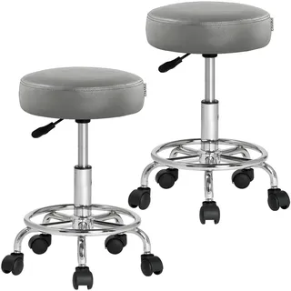 Rollhocker 2er-Set Kunstleder Grau 360° drehbar