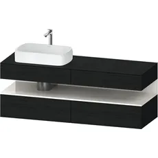 Duravit Qatego Konsolenwaschtischunterbau, 2 Auszüge, 2 Schubkästen, Ausschnitt links, 1600x550x600mm, Nische Weiß Hochglanz, QA4777022, Farbe: Eiche Schwarz/mit Nischenbeleuchtung