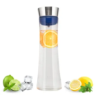 bremermann Glaskaraffe Carola mit Silikonfuß - zerlegbarer Deckel - 1 Liter (Blau)