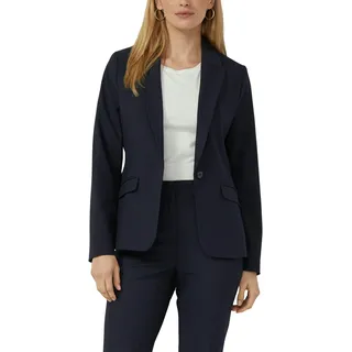 Jackenblazer S.OLIVER BLACK LABEL, Damen, Gr. 40, blau (navy), Web, Obermaterial: 62% Polyester, 33% Viskose, 5% Elasthan. Futter: 100% Polyester, unifarben, tailliert hüftbedeckend, V-Ausschnitt, Blazer Jackenblazer, mit 1-Knopf-Verschluss und Viskose-Stretch