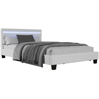 Juskys Polsterbett Paris mit LED weiß 120x200cm , Weiß , Holzwerkstoff , 120x200 cm , Schlafzimmer, Betten, Polsterbetten
