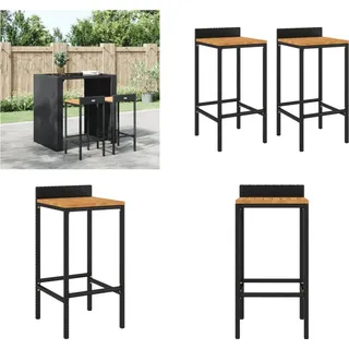 vidaXL Barhocker 2 Stk. Schwarz Poly Rattan und Massivholz Akazie - Barhocker - Stuhl - Küchenhocker - Barstuhl - Schwarz