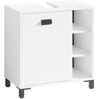 byLIVING Waschbeckenunterschrank Wellness/Waschtisch Unterschrank stehend, in Melamin weiß, Griff aus Metall in schwarz / 1-türig und DREI offene Fächer/B 60, H 62, T 34 cm