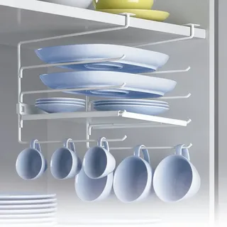 Rayen - Kleiderbügel mit Regal für Küchenschränke, Keine Installation, verstellbar auf 2 cm Regale, multifunktionaler Organizer für Tassen, Teller und Utensilien, 22,5 x 30 x 26 cm