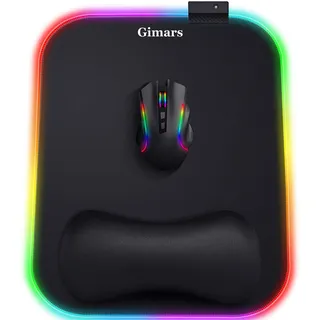 Gimars RGB Mauspad Gaming mit Handauflage, Großes Gelkissen Mouspad mit 10 LED-Beleuchtungsmodi, Ergonomisches Gaming Zubehör Mauspads mit rutschfestem Gummiboden für Laptop, Computer (30.5x25.4cm)