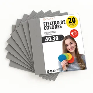 OFITURIA Bastelfilz für DIY-Projekte, Bunte Filzstoffe für Patchwork, Nähen, Schule, Kunst und Dekoration 40x30cm (Grau, 20 Stk)