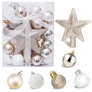 30 Stück Mini Weihnachtskugeln mit Aufhänger 3CM Klein Christbaumkugeln Gold & Weiß Kugeln Mini Weihnachtsbaum Kugeln Christbaumkugeln Tisch-Weihnachtsbaum Dekorationsset