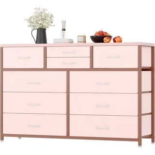 GarveeHome Groß Kommode Mit 10 Schubladen, Nachttisch Mit Metallgestell, TV-Möbel, Für Wohnzimmer Und Schlafzimmer, 115 x 35 x 80 cm