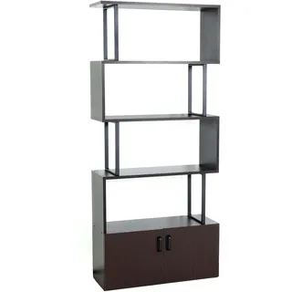 Mendler Bücherregal HWC-A27, Regal Standregal Raumteiler Wohnregal, Staufach mit Tür 183x80cm 3D-Struktur - dunkelbraun