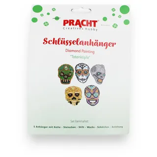 Pracht Creatives Hobby 6044-50051 Diamond Painting Schlüsselanhänger, Motiv Totenköpfe, Bastelset zum Gestalten von 5 Anhängern mit Glitzersteinchen, für Kinder ab 5 Jahren