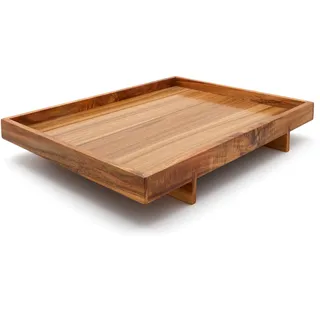 Bredemeijer großes braunes Holz-Tablett 40 x 30 cm mit Standfüßen - Serviertablett aus edlem Akazien-Holz - für Snacks oder Getränke