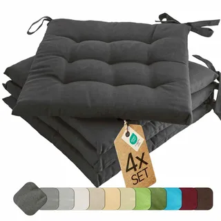 etérea Basic Sitzkissen 40x40 cm 4er Set mit Bändern Anthrazit | Mit Bändern · Fest gepolstert · Indoor & Outdoor · 30°C waschbar · 55% Baumwolle, 45% Polyester · OEKO-TEX Made in Green