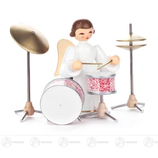 Engel am Schlagzeug, langer Rock, farbig h=ca 5,5 cm Erzgebirge Weihnachtsfigur