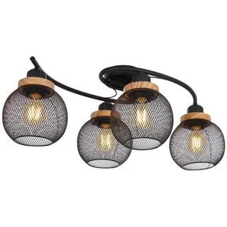 GLOBO Deckenleuchte PABLO (LBH 60x35x22 cm - schwarz Metall Holz B/H/T: ca. 60x22x35 mattschwarz, natur